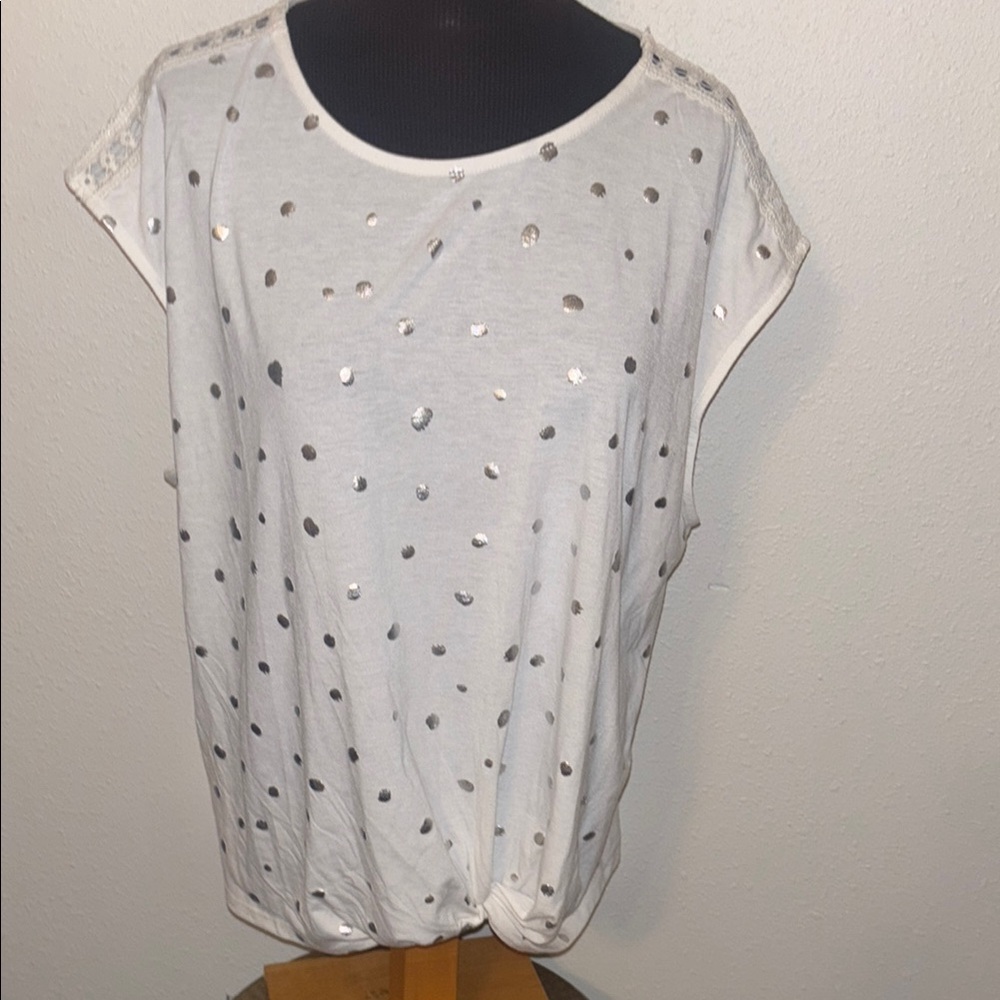 Como Blu Oversized T-Shirt with Lace Detail Sleeves size 2X